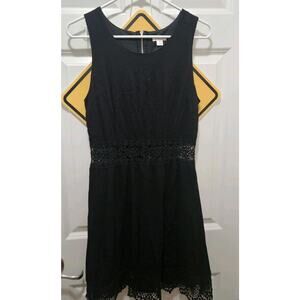 Xhilaration A-Line Dress Women M Black Crochet Lace Waist Lined Back Zip